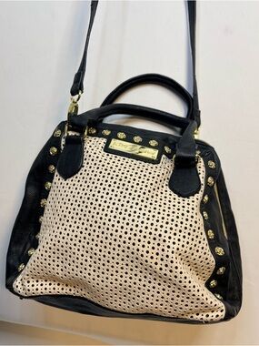 Betsey Johnson Black & Cream Perforated Satchel Handbag